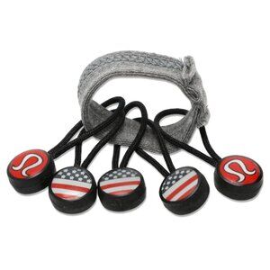 Lululemon America US Flag Hair Ties Zipper Pulls 2010 Olympics Black Red USA x 5